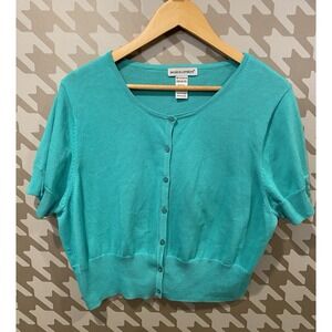 Jessica London Womens Turquoise Button 100% Cotton Round Neck Cardigan Sz 18/20‎